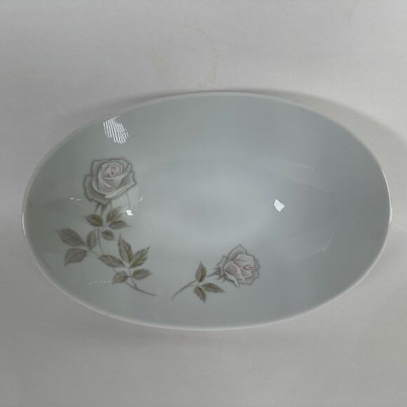 Noritake Edenrose 10" Oval Vegetable Bowl Gray/Pink/White Roses VTG - Picture 3 of 16